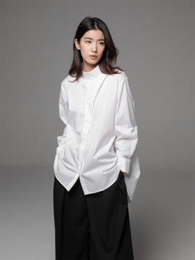 LIYIHAN 白色百搭设计感立领搭片衬衫防晒防皱圆领女解构小众衬衣