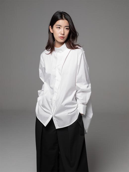 LIYIHAN 白色百搭设计感立领搭片衬衫防晒防皱圆领女解构小众衬衣 商品图0