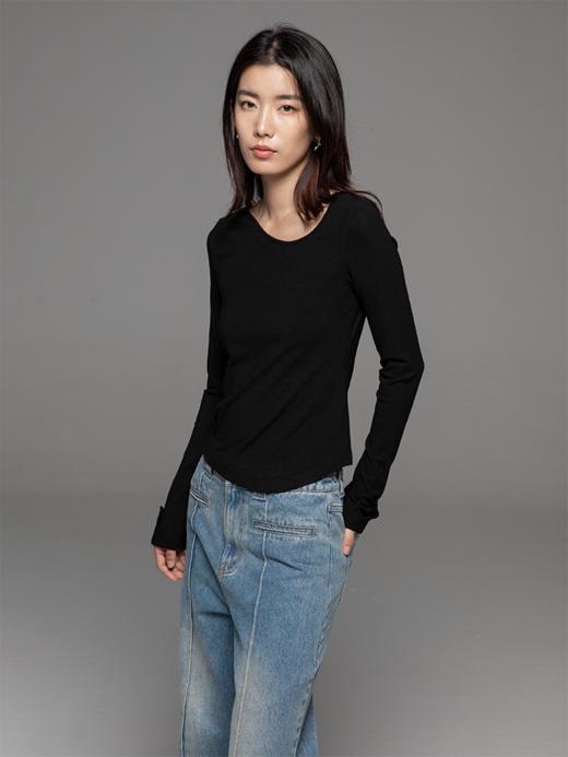 LIYIHAN24不规则上衣豌豆领打底衫春秋女修身内搭长袖t恤秋设计感 商品图3