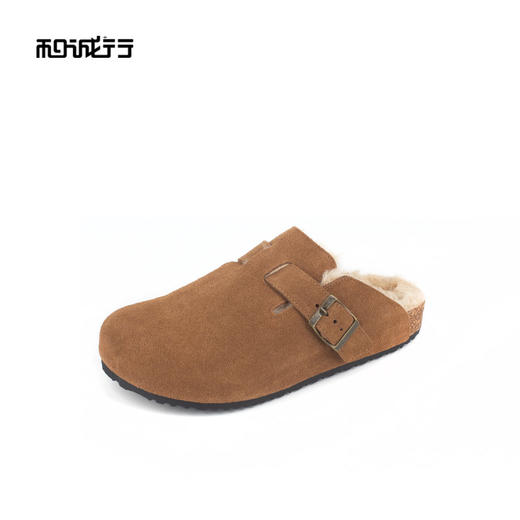 和诚行 2024秋冬新款复古加绒厚底勃肯女百搭休闲半包拖鞋1930071 商品图1