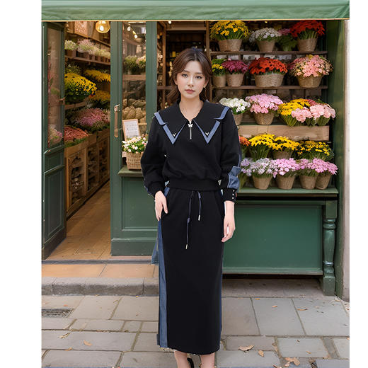 9/7奢姿大码女装2024秋季减龄蝴蝶荷叶领两件套胖妹妹时尚简约套装9943991289 商品图0