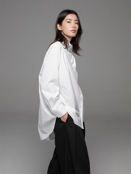 LIYIHAN 白色百搭设计感立领搭片衬衫防晒防皱圆领女解构小众衬衣 商品图3