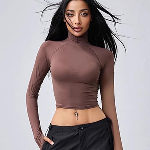 跃牌【周游世界系列】秋冬新品瑜伽服女性晓星氨纶轻薄弹SKIMS魔术衣运动高领长袖  TP0778 商品图0