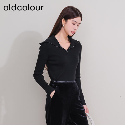 oldcolour欧珂冬季时尚新款修身大翻领长袖毛织套头衫女P420501A1 商品图3