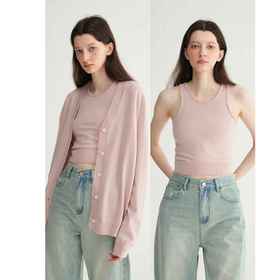 MAISON CECILE定染灰粉色羊绒羊毛开衫/背心