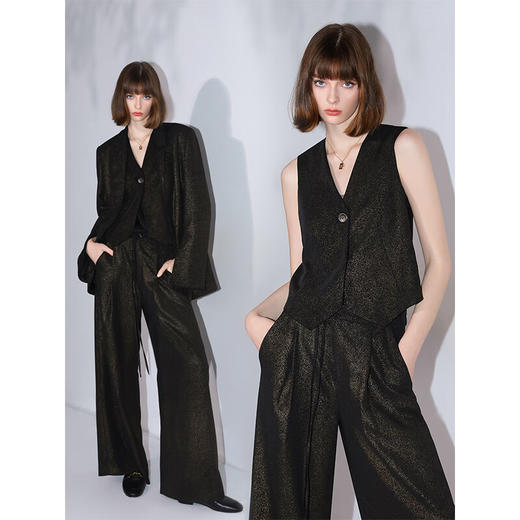 COCOBELLA奢感烫金两穿开叉袖西装秋冬商务通勤西服外套SI43B 商品图3