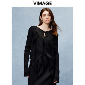 VIMAGE纬漫纪秋季新款时尚设计感绑带舒适宽松直筒显瘦上衣V2213816