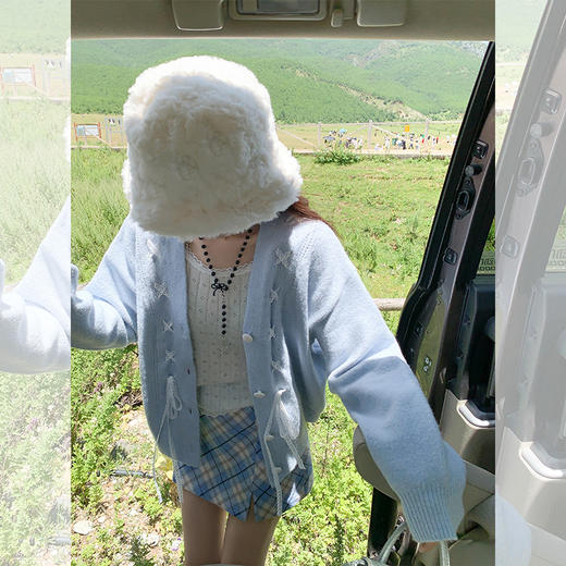 <曾小咸推荐>甜美温柔风丝带设计宽松毛衣开衫 商品图3