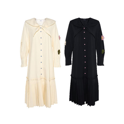 【38女王节】两三事花海梦游2024秋新款学院风立体花朵绑带海军领衬衫裙连衣裙 商品图4