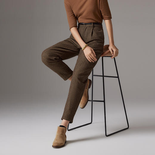 22749 IN AND ON 羊毛人字纹显瘦锥形裤 商品图2