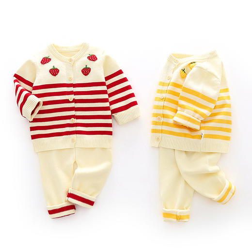 【小草莓针织套装 亲肤舒适百搭】新款精梳棉A类保暖婴儿分体套装春秋男女通用婴儿毛衣开衫两件套 商品图1