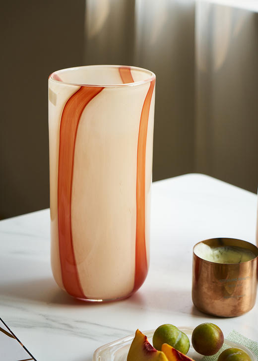 北欧简约渐变红竖纹直筒花瓶餐桌客厅软装家居水培郁金香玻璃花瓶 商品图7