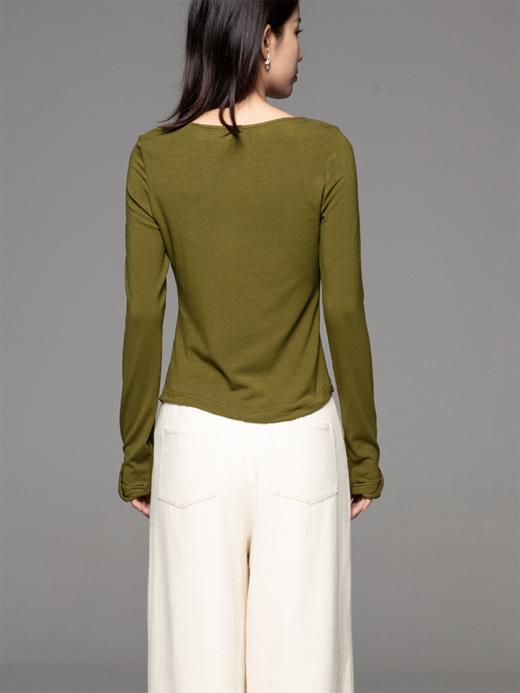 LIYIHAN24不规则上衣豌豆领打底衫春秋女修身内搭长袖t恤秋设计感 商品图5