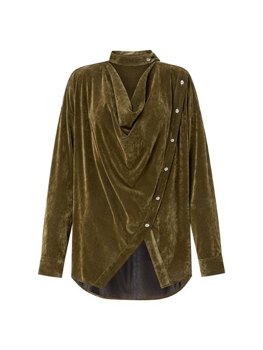 LIYIHAN 新中式丝绒不规则衬衫女24秋季新款设计感不规则长袖上衣 商品图3