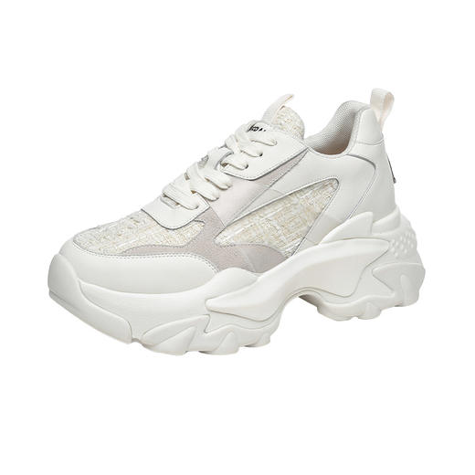 EVERAU上新小香风*老爹鞋]拼接小香风花呢布 金色细闪磨砂“V”字时尚运动老爹女鞋EA5039 商品图4