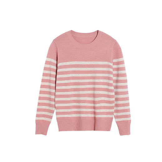 CC-89-21101早秋新款圆领条纹针织打底衫女春秋洋气长袖上衣薄款镂空毛衣 商品图4