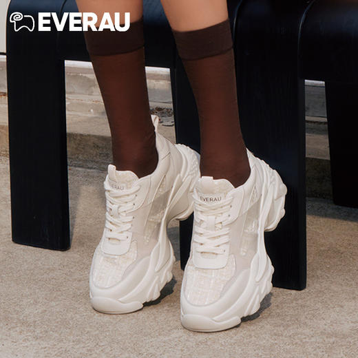 EVERAU上新小香风*老爹鞋]拼接小香风花呢布 金色细闪磨砂“V”字时尚运动老爹女鞋EA5039 商品图6