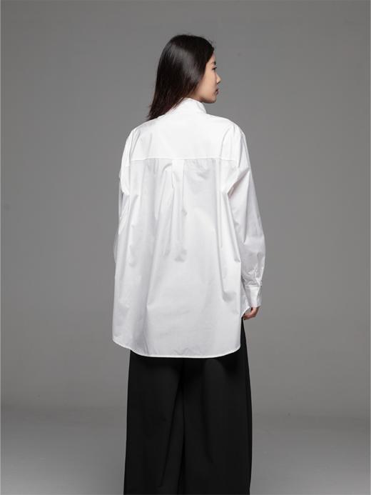 LIYIHAN 白色百搭设计感立领搭片衬衫防晒防皱圆领女解构小众衬衣 商品图4