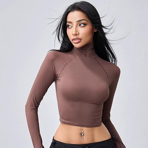 跃牌【周游世界系列】秋冬新品瑜伽服女性晓星氨纶轻薄弹SKIMS魔术衣运动高领长袖  TP0778 商品图2