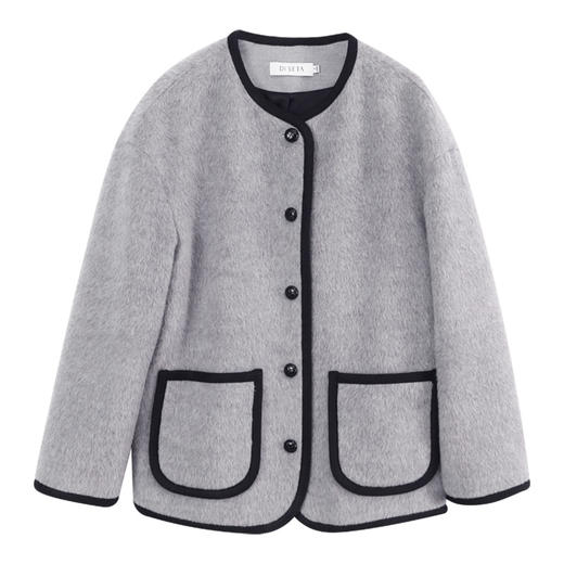 玳莎圆领长顺毛呢短外套女2024年新款秋季气质高级感宽松呢子大衣  EC39301 商品图4