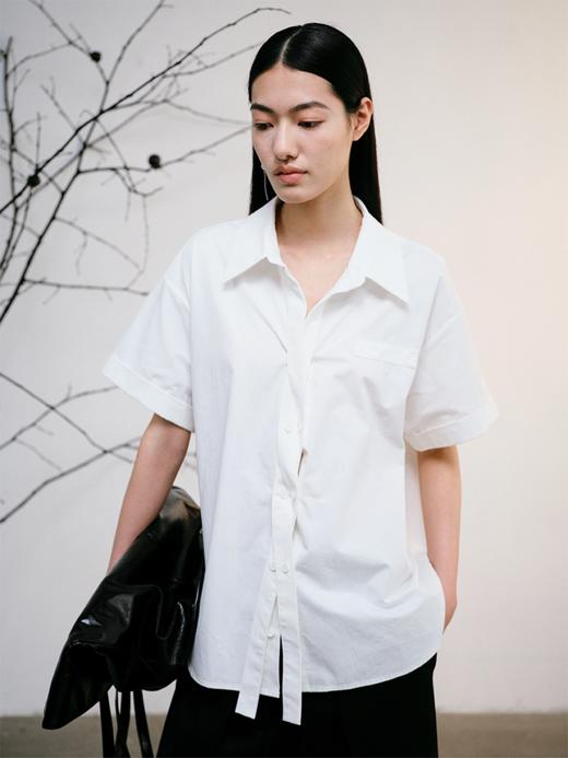 【明星推荐】LIYIHAN 门襟缠绕编织感短袖衬衫棉设计感24新女上衣 商品图1