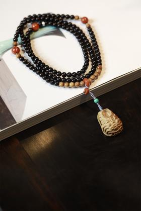 H468Y08°印度小叶紫檀+老山虎鞋手串