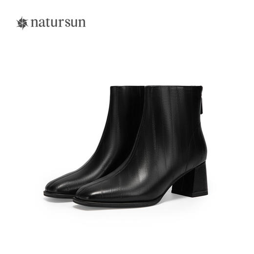 natursun羊皮时装靴秋冬季复古粗跟短靴显瘦气质靴子女鞋N24529166 商品图4