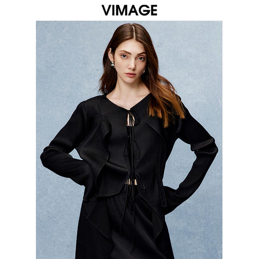 VIMAGE纬漫纪秋季新款时尚设计感绑带舒适宽松直筒显瘦上衣V2213816 商品图2