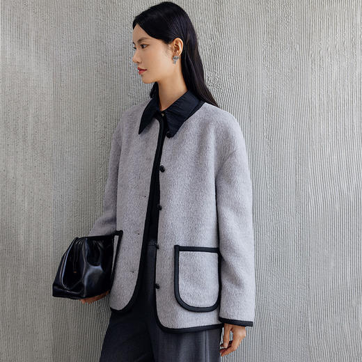 玳莎圆领长顺毛呢短外套女2024年新款秋季气质高级感宽松呢子大衣  EC39301 商品图2