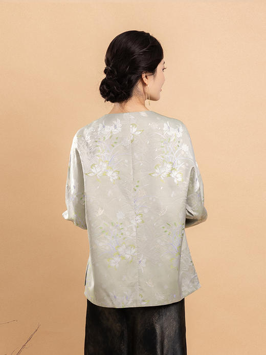 荷言HEYEN 夜放东风 对襟中式真丝织金提花罗手工一字扣外套 高级定制 商品图2