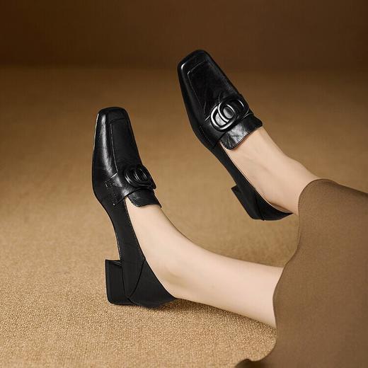 【预售5天】真皮简约风棕色中跟鞋，法式复古低跟浅口单鞋MBJR&A819 商品图2