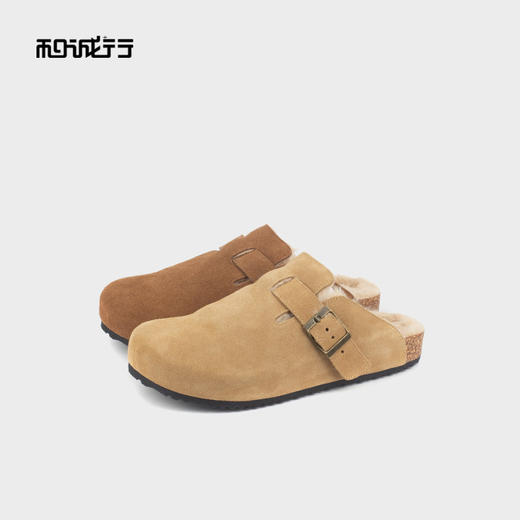 和诚行 2024秋冬新款复古加绒厚底勃肯女百搭休闲半包拖鞋1930071 商品图3