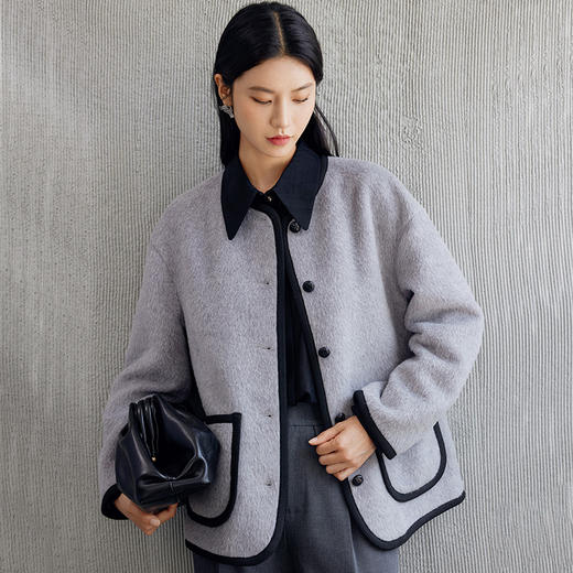 玳莎圆领长顺毛呢短外套女2024年新款秋季气质高级感宽松呢子大衣  EC39301 商品图1