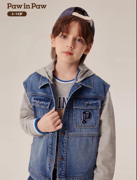 [PawinPaw]B8F小熊童装2024年早秋新款男童牛仔连帽马甲舒适好搭PCVJE3811M 商品图1