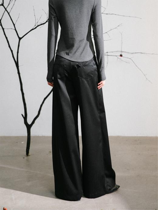 LIYIHAN羊毛拼接高腰直筒休闲裤女厚款宽松飞片阔腿黑色西裤显瘦 商品图5