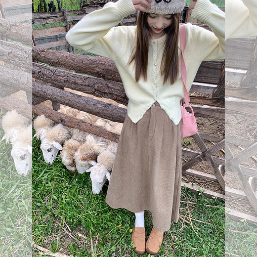 <曾小咸推荐>美拉德灯芯绒半身裙高腰A字裙 商品图3