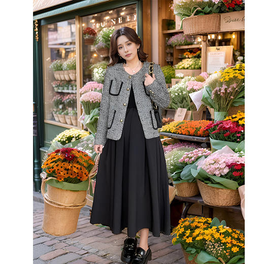 9/8奢姿大码女装2024秋季小香风外套连衣裙两件套胖妹妹时尚拼接套装9943991303 商品图0