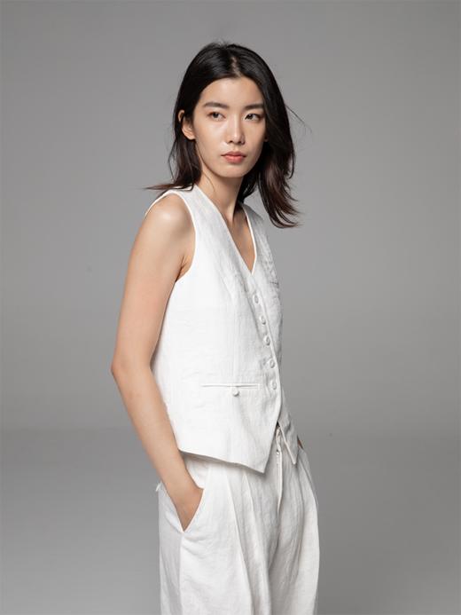 LIYIHAN 进口亚麻薄款夏秋季单排扣马夹马甲OL通勤风上衣坎肩 商品图2