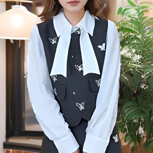 9/6奢姿大码女装2024秋季减龄蝴蝶马甲半身裙两件套胖妹妹时尚套装9943934052 商品图2