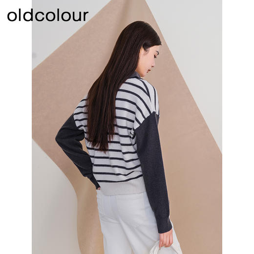 oldcolour欧珂冬季时尚宽松横纹拼接休闲毛织套头衫女P420510A1 商品图4