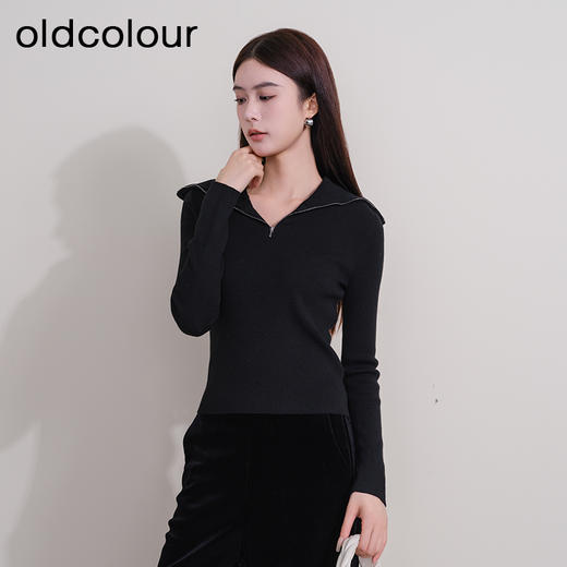 oldcolour欧珂冬季时尚新款修身大翻领长袖毛织套头衫女P420501A1 商品图1