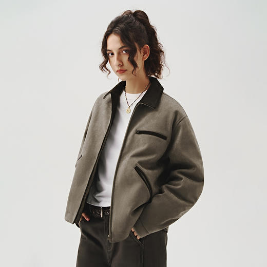 714street复古麂皮绒底特律棉服男新款宽松短阔外套美式工装夹克 商品图3