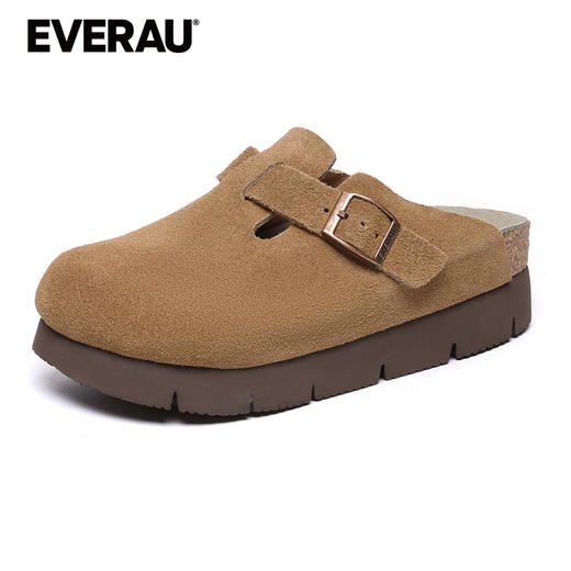 EVERAU春夏简约大方便捷半拖鞋型牛皮面3.5CM厚底女拖EA7055 商品图4
