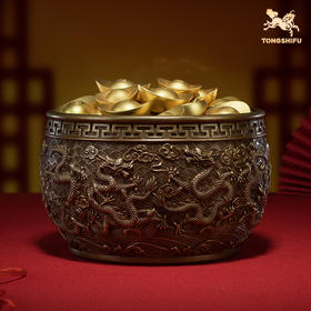 铜师傅《九龙聚宝盆》客厅桌面铜摆件 家居装饰工艺品 开业礼物