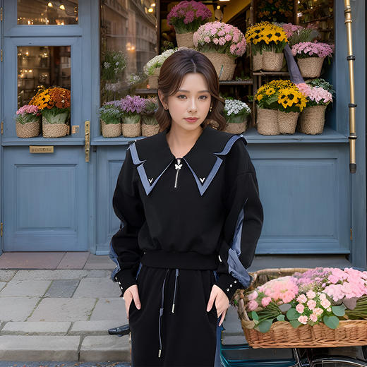 9/7奢姿大码女装2024秋季减龄蝴蝶荷叶领两件套胖妹妹时尚简约套装9943991289 商品图1