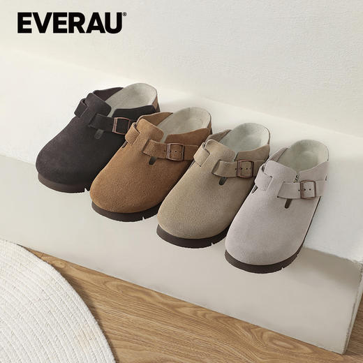 EVERAU春夏简约大方便捷半拖鞋型牛皮面3.5CM厚底女拖EA7055 商品图0