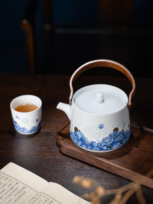 景德镇富玉陶瓷玲珑提梁壶茶具套装家用高端泡茶壶茶杯乔迁伴手礼花漫茶具 商品图3