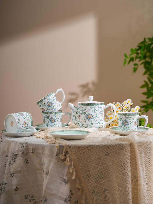 富玉陶瓷咖啡杯碟套装家用高档精致杯子杯具下午茶轻奢礼盒伴手礼历历花间茶咖具 商品图0