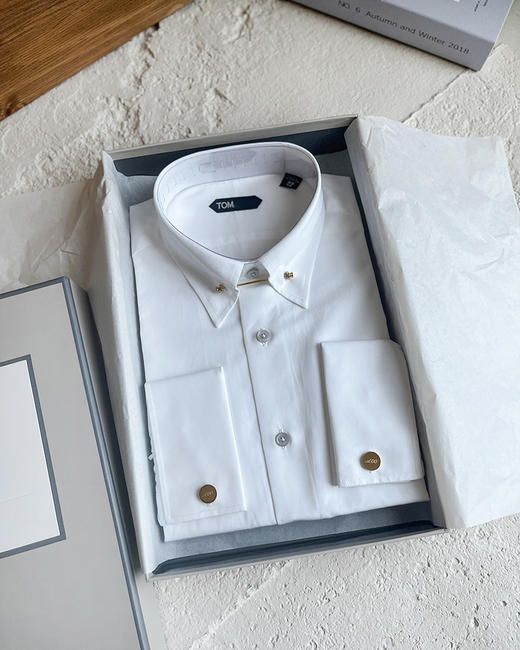 现货 THS 9.7-限时 TF家 男士 007款法式袖扣领钉礼盒装衬衫 2色 AG1295 商品图7