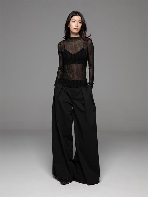 LIYIHAN金银丝纱网罩衫上衣女薄款半透明毛衫针织衫圆领长袖修身 商品图2